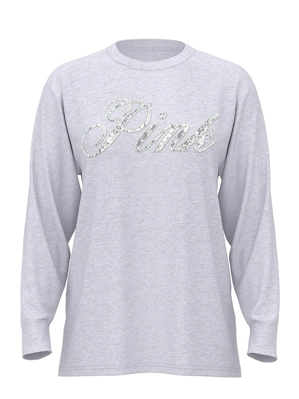 PINK Victoria's Secret Light Gray Long Sleeve Script Logo Tee